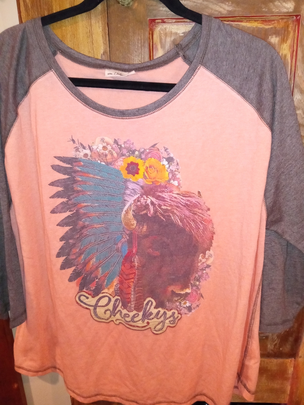 Cheekys Orange/Grey Raglan Buffalo Graphic Long Sleeve Tee